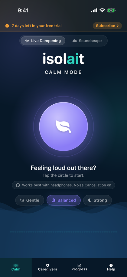 Sensory Comfort Calm Mode screen on iPhone